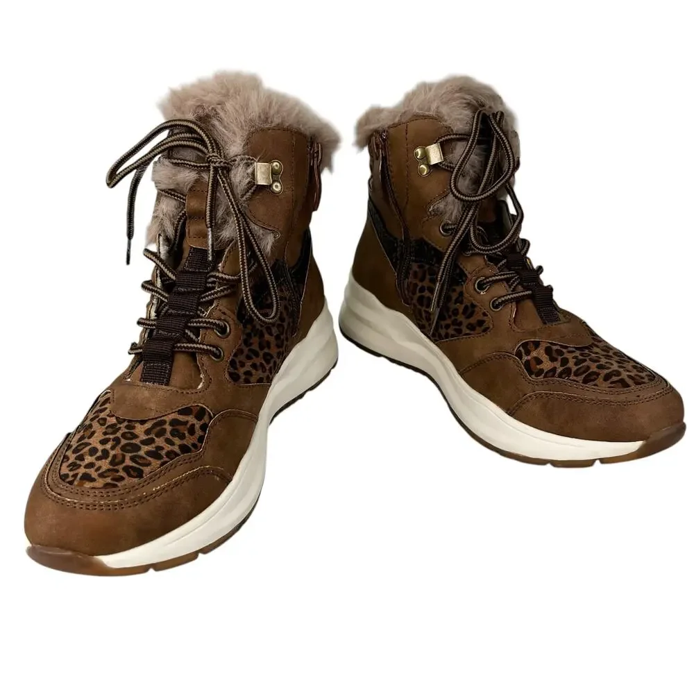 Patrizia by Spring Step Sneaker Booties Lace Up 39 Animal Print Side Zip 8.5